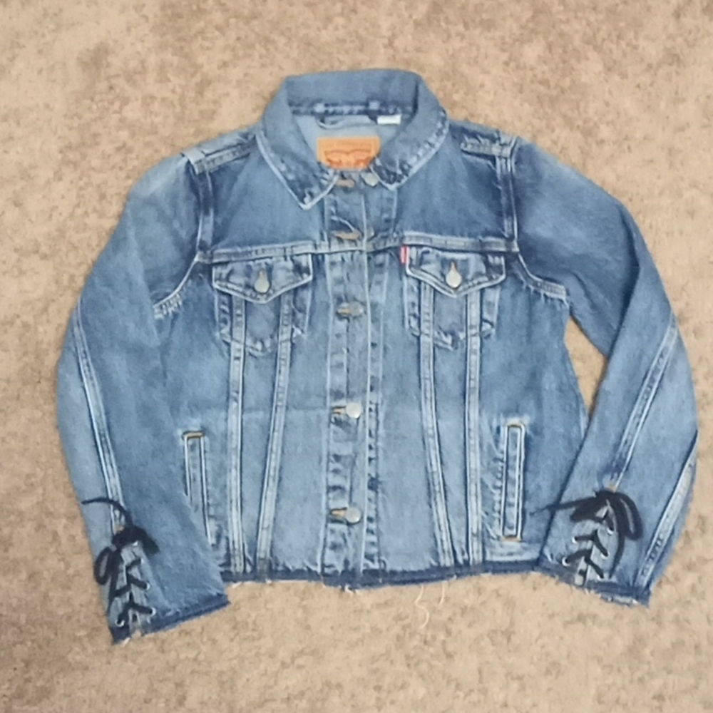Levis truckers rawhem tie armcuff jean jacket